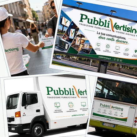 Materiali coordinati di comunicazione aziendale con brochure, veicolo brandizzato e supporti promozionali per la promozione del brand