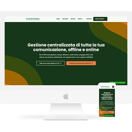 Sito web aziendale visualizzato su desktop e smartphone con layout responsive e design professionale